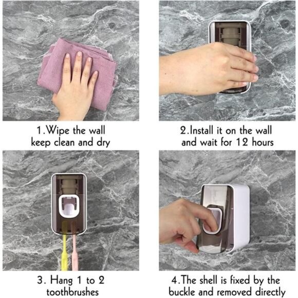 Wall mounted toothbrush holder toothpaste dispenser automatic 2 slot bathroom or - Picture 4 of 7